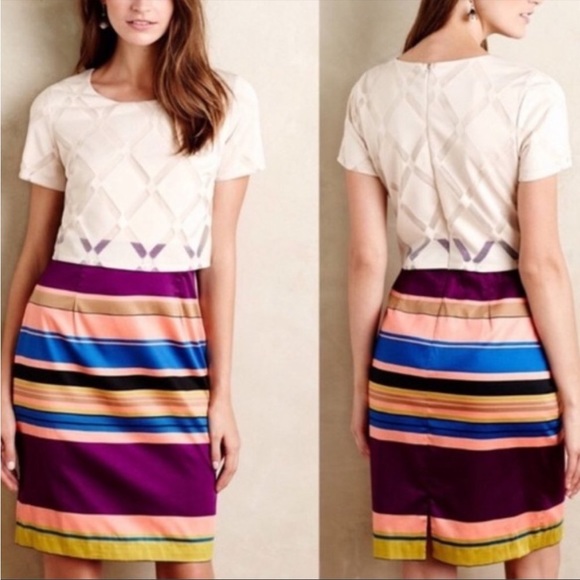 Anthropologie Weston Mixed-Media Striped Sheath Dress 0 NWOT - Picture 1 of 5